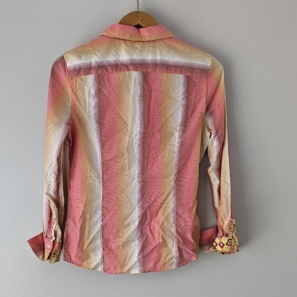 Robert Graham Shirt Women's 10 Pink Orange Stripe Button Up Geometric Cuffs - Picture 8 of 9